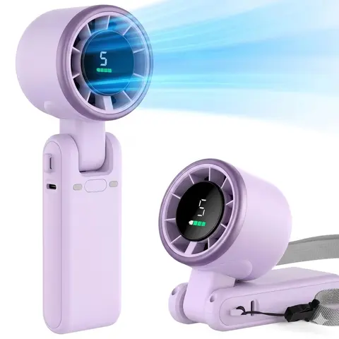 Rechargeable Mini Foldaway Portable Handheld Fan - 3-in-1 Household Fan with 3-Phase Brushless Motor, 9m/s High Velocity Wind, 5000mAh Battery, 5 Speed Adjustments, LED Display, Type-C Charging, Low Noise Cooling, Adjustable Airflow, Foldaway Portable Fan