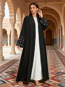 Women's Embroidery   Abaya, Elegant Long Sleeve Open Front Abaya for Women, Fashion Islamic Clothing for All Seasons