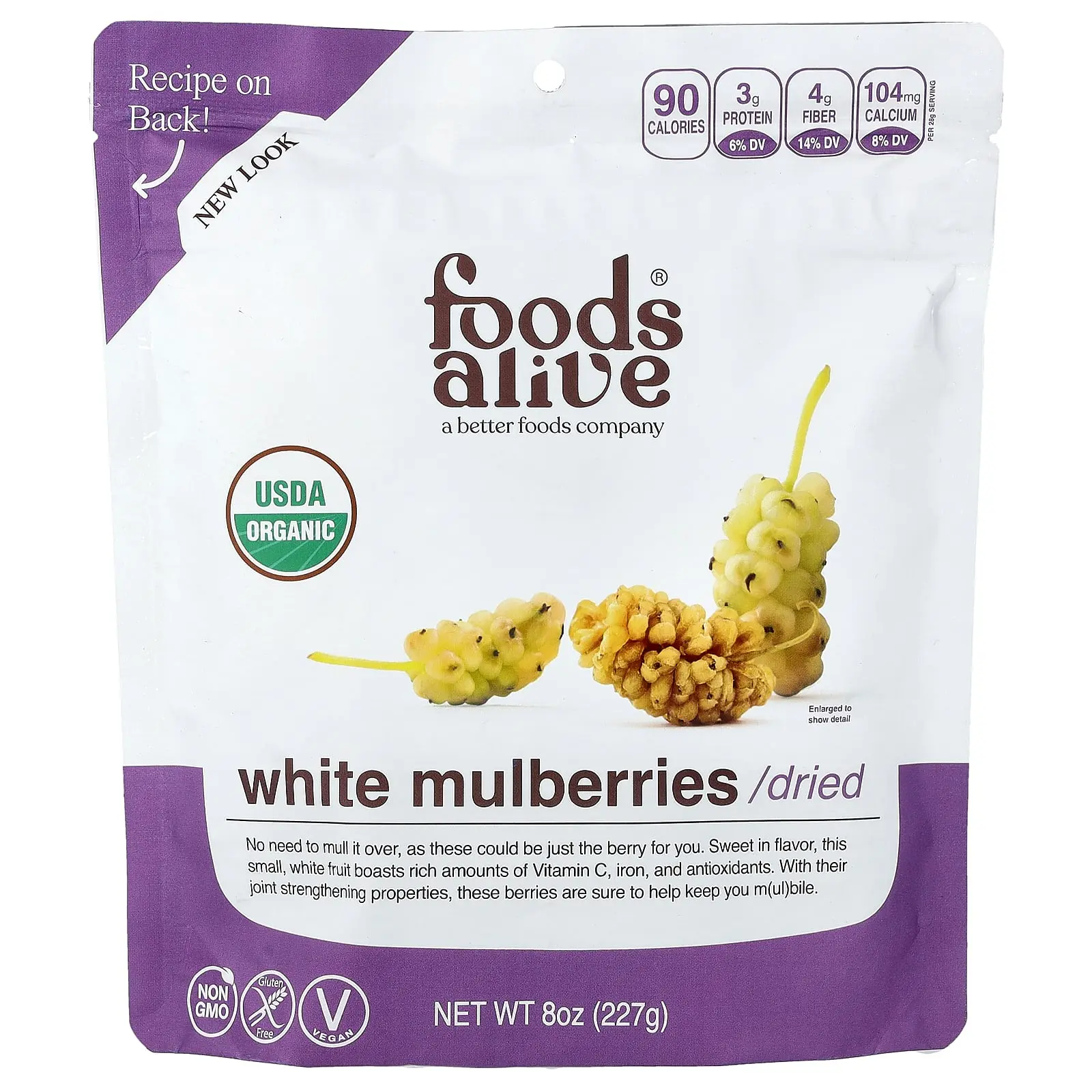 Foods Alive Organic White Mulberries, Dried, 8 oz (227 g)