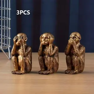 3 Smart Monkey Statue Set, Resin Monkeys Figurine Set for Office and Home Decor, Bronze Coated, Unique Gift Choice, Anti-Evil Design