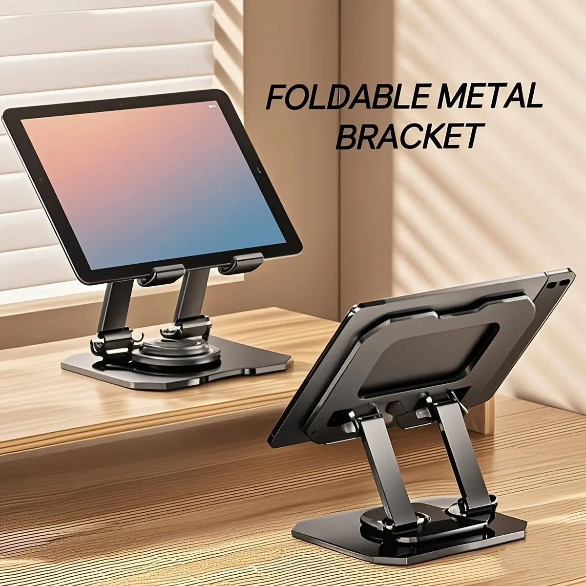 Aluminum Adjustable Tablet Desk Stand - Foldable Metal Holder for 4.7"-12.9" iPad, Kindle, iPhone, PS, Switch, Women's Office PC Accessories with Rotating Display Mount, Folding