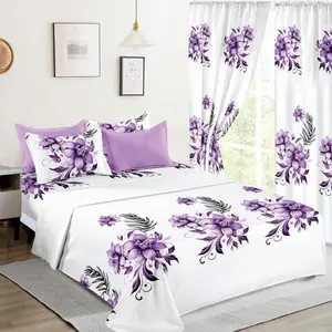 1 bedsheet 10 Pieces  Sets with Purple Floral Design for Bedroom Decor