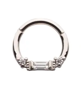 Round & Baguette CZ Beaded Hinged Segment Ring