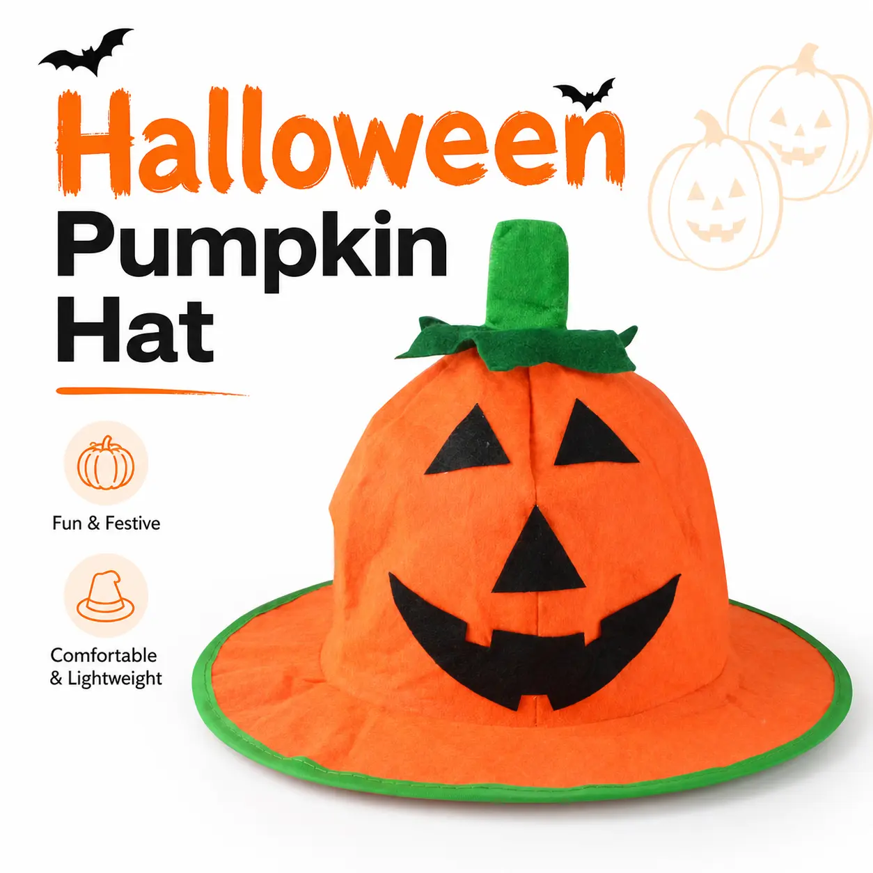 Halloween Pumpkin Hat Jack O Lantern Wide Brim Felt Hat Funny Cosplay Costume Accessory For Halloween Party Trick Or Treat