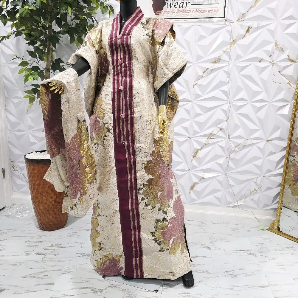 Women's Luxury Bubu Dress - Damask/Aso Oke Adjustable Boubou Kaftan, Chic Elegant Ethnic Formal African Dresses Style Maxi with Sleeves, Rich Auntie Statement Piece Light Fabric Formal Outfit, Ethnic Formal Dresses, Flattering
