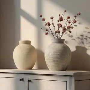 Cute Ceramic Farmhouse Style Short Vase, Japanese Inn Desktop Flower Vase, Living Room Table Decor, Entrance Decoration, Decorative Vase, Home Decor Vase