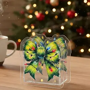 Christmas Acrylic Pencil Holder with Pencil Slot and Printed Design, Desk Accessories Holder, Desk Organizer Tidy, Makeup Brush Storage Organizer, Modern Design Desktop Stationery Organizer for Office School Home Supplies