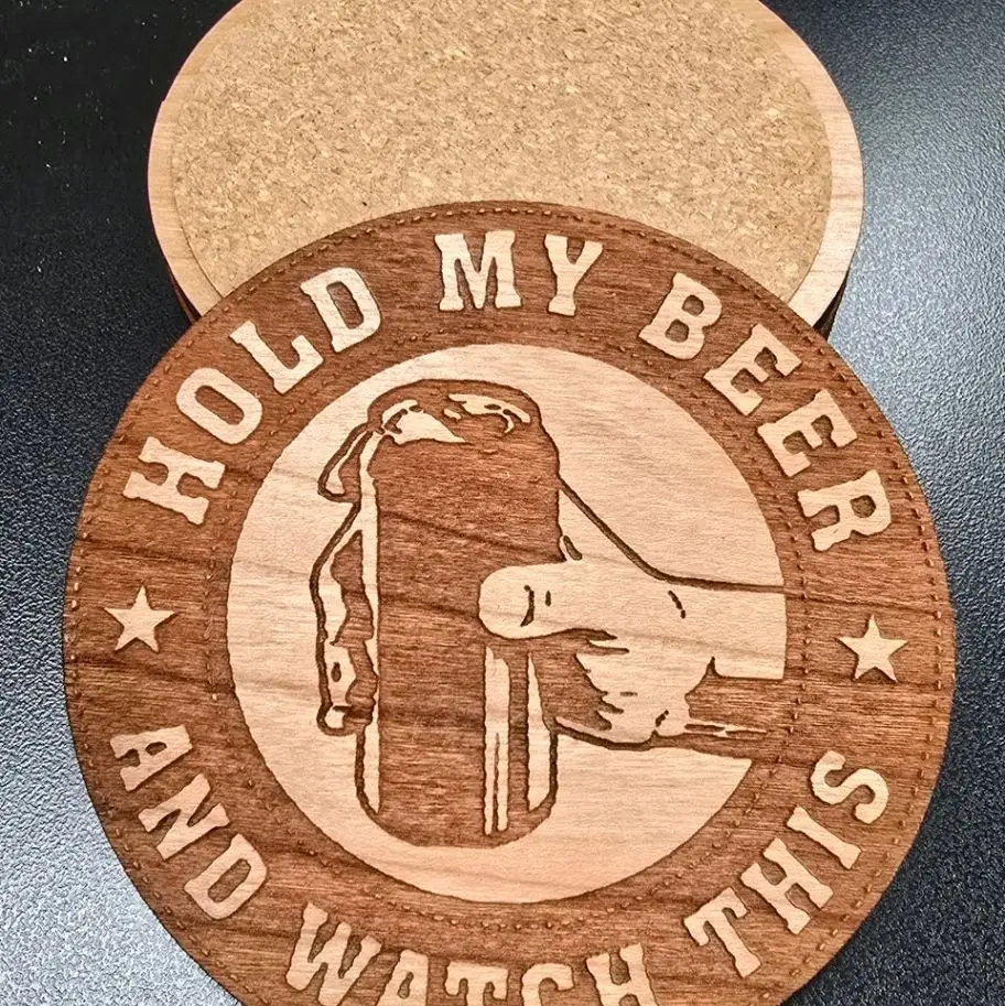 Hold My Beer Coaster - Unique Design with "Hold My Beer and Watch This" Text & Beer Mug Illustration