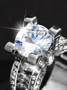 S925 Sterling Silver Synthetic Zirconia Ring, Fashion Accessories for Women & Girls, Trendy All-match & Exquisite Jewelry for Birthday Gift