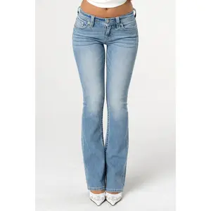 MissMe Rebel With A Cross Bootcut Jeans Mid-rise Light-wash Studded Sequined Cross Embroidery Back Pocket Rhinestone Rivets 5-pocket Design