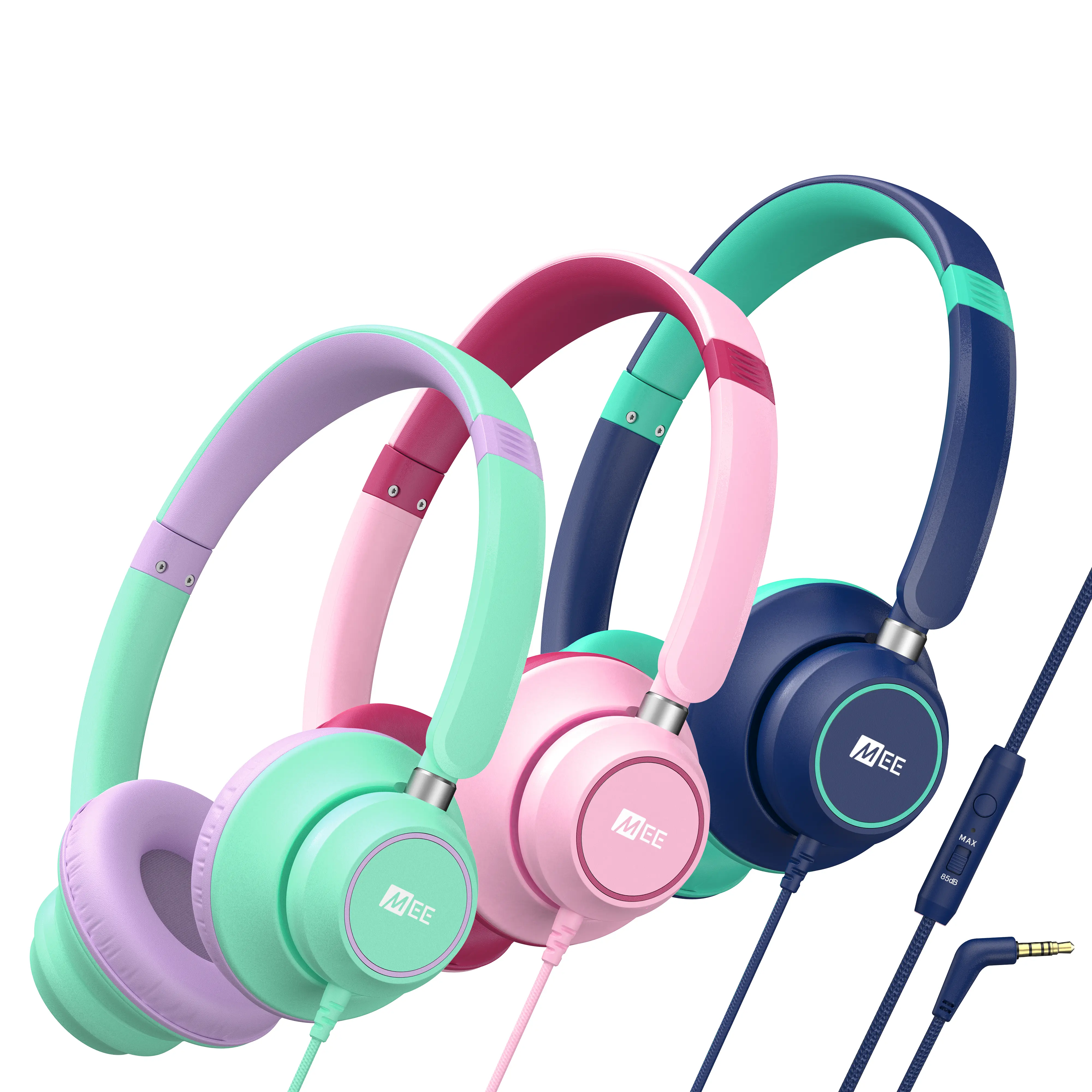 MEE audio KidJamz KJ45 Kids Safe Listening Headphones with Volume Limiter & Built-in Microphone, Adjustable On-Ear Headset w/ 3.5mm Jack & Tangle-Free Cord for Online Built-in Microphone On Ear Wired Remote Control