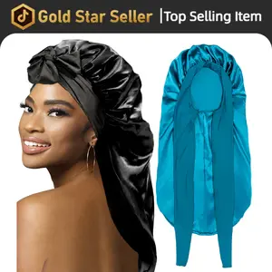 Bonnets for Black Women Sleep Braid for Hair Protection Cap Large Long Satin Silk Bonnet with Stretchy Tie Band Sleep Shower Cap Hair 2 Count Black & Blue Cover Haircare,valentine's day gifts for her/him