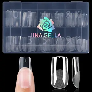 UNAGELLA Square Fake Gel Nails 120pcs Pre-buff Matte Full Cover False Nail Tips Clear Acrylic No C Curve Square Tips for Press on Nail Extensions Home DIY Salon 12 Sizes