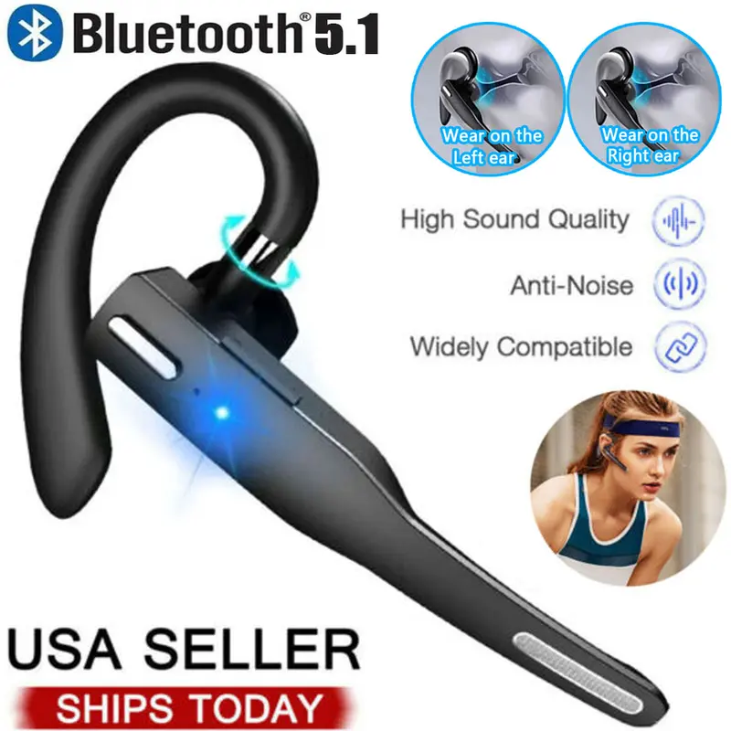Trucker Bluetooth 5.1 Wireless Earbud - Dual Mic Noise Cancellation Audio Electronic Device, In-Ear Rechargeable, 100mAh Battery, Waterproof, HD Voice, 1 USB Charging Cable, A2DP Stereo Music, Easy-Use Buttons, Cellphone & Android Compatible