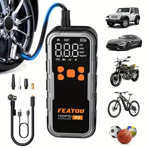 Featou P2 Pro Portable Tire Inflator 150PSI High-Pressure with Smart ON/OFF Hose Design, Lightweight 17oz Springtok, Cordless, 4+N Auto Stop Modes Pump Car Vehicle Automotive Repair Tools