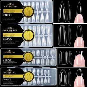 240 Pieces Glossy Transparent Full Coverage Nail Stickers, Ballerina Shape, Square, Almond, Gel Extension Nails, DIY Beauty Salon, Nail Art Design