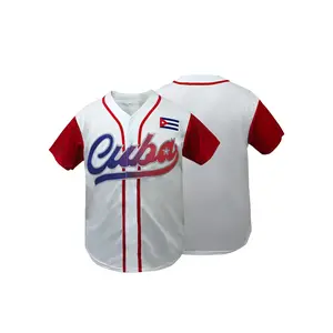 Men's CUBA Stitched Baseball Jersey Loose-Fit V-Neck Short Sleeve Baseball Shirt, Breathable Comfortable Knit Fabric, Athletic Sportswear Practice Sports Uniform Unisex All Seasons, Stylish Jersey