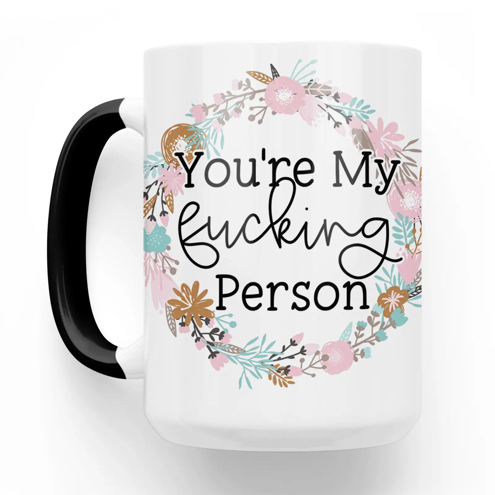 15oz French Country Floral Print Ceramic Mug with Handle Grip - Friendship Gift for Best Friend