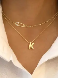 Women's Letter Zirconia Pin Necklace Set, Stainless Steel Multi-Layer Chain Design, Exquisite Chain Jewelry, Casual Fashion Jewelry for All Seasons