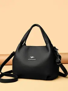 Durable Grained Soft Leather Crossbody Shoulder Bag Classic Black Mouse Handbag for Women Large Capacity Commuter Tote for Moms Fashionable Handbag