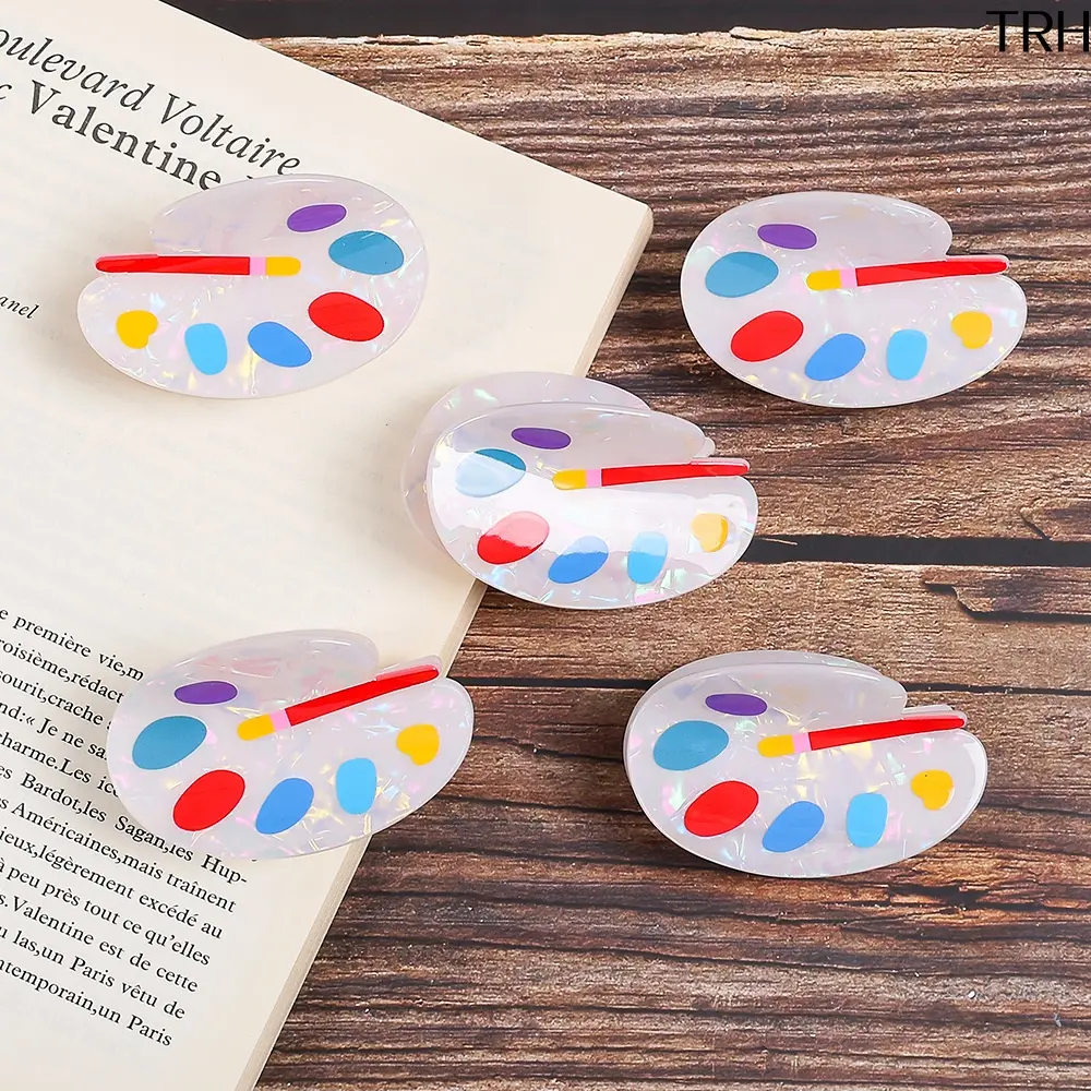 Artist Theme Creative Acrylic Claw Clip - Cute Cartoon Jaw Barrettes, Colored Plastic Multi-Colored Hair Accessory for Back to School, Claw Clip Style for Hair Accessory Goals, Colored Plastic Hair Claws