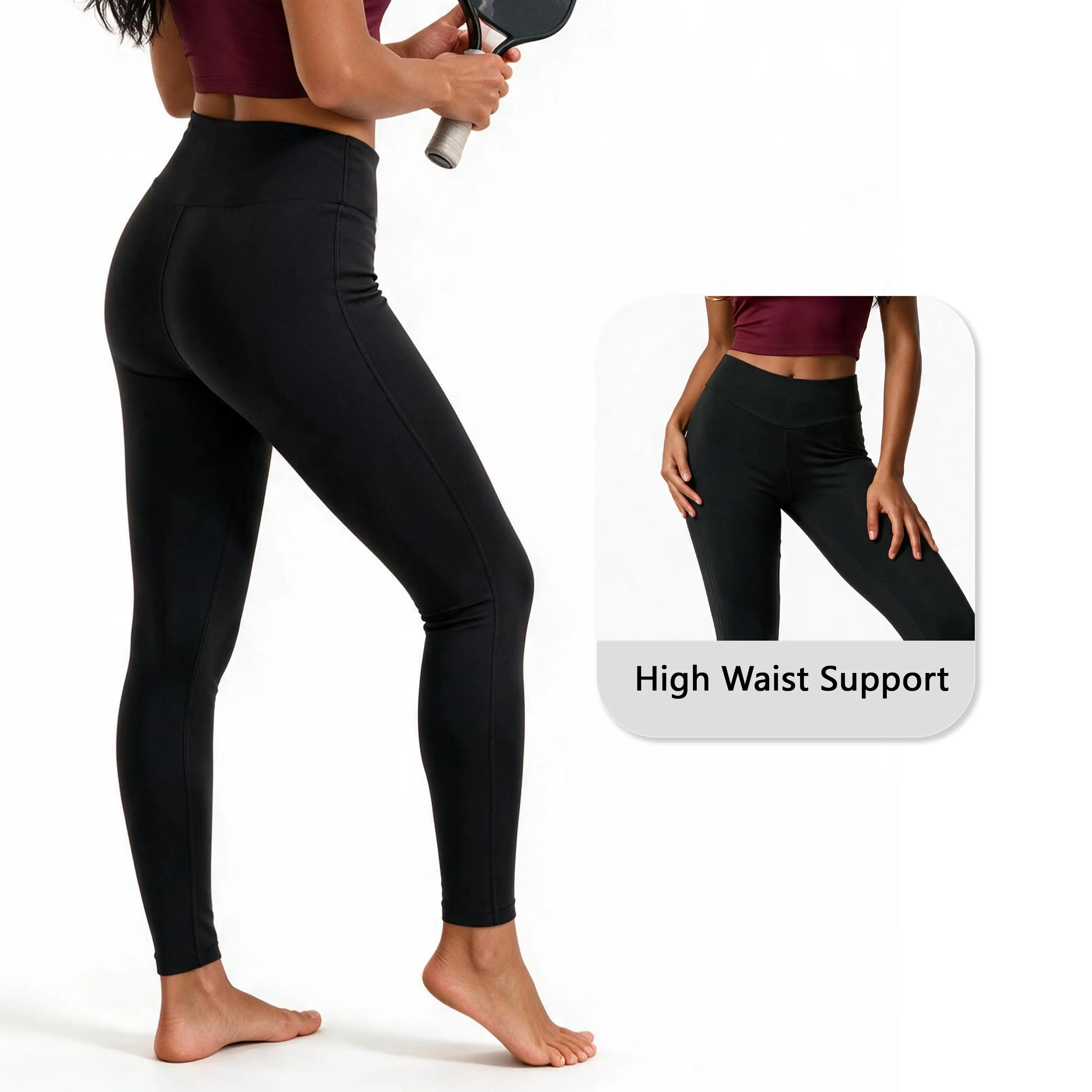Women’s High Waist Yoga Leggings - Activewear Leggings, Athleisure Bottoms, Non-Roll Wide Waistband, Non-See-Through Slim Fit, Soft Nude-Feel High Stretch Polyester Mix All Season Pants for Gym, Daily Casual Wear