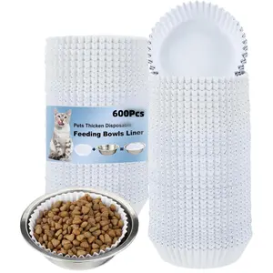 600Pcs Pet Disposable Feeding Bowls Liner Bulk Cat Food Bowls Small Paper Liner for Small Dogs Cats Dish Wet Food Feeding Station 4 x 1.2 Inch(White) - Home Improvement.