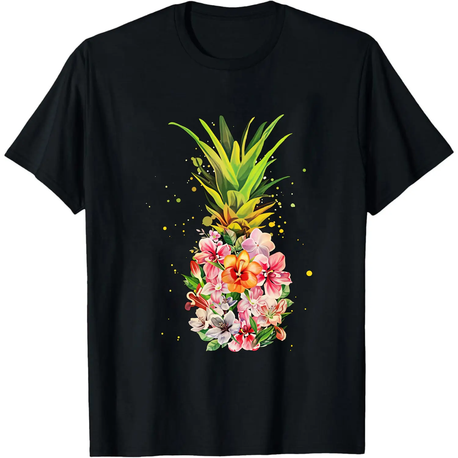 100% Cotton Pineapple Floral Design With Tropical Flowers T-Shirt Women Men Unisex Clothing Streetwear