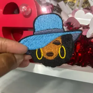 Black Girl Blue Hat Patch 3 inch