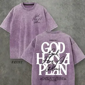 Trendy Vintage Washed Christian T-Shirt - God Has A Plan (Jeremiah 29:11) Oversized Front & Back Graphic Tee | Faith-Based Apparel Perfect for Spring & St. Patrick's Day