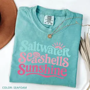 Comfort Colors Saltwater Seashells & Sunshine T-Shirt, Coastal Summer Beach Tee, Vacation Outfit, Gift For Him Or Her, Menswear, Womenswear