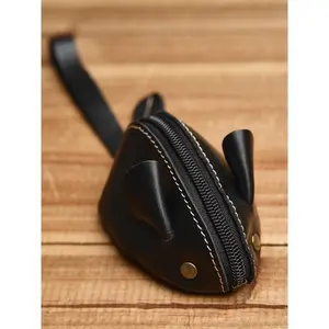 BeadBreath Novelty Mouse Shaped Leather Coin Wallet, Trendy Zipper Fastening Mini Pouch, Fashionable Vintage Compact Wallet for Women