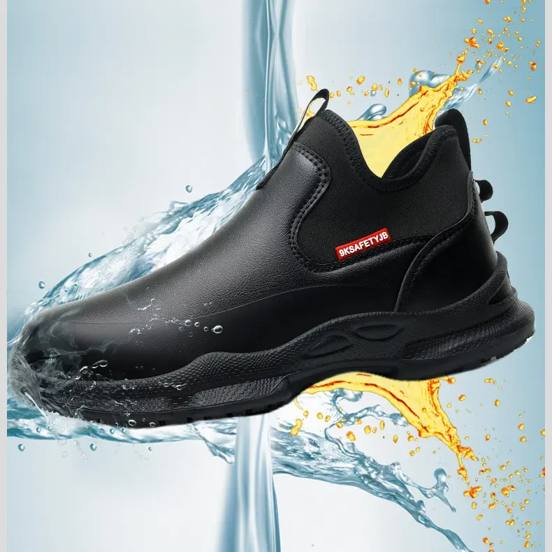 Chef slip-on safety shoes—non-slip, waterproof kitchen work shoes; wear-resistant, odor-resistant protective footwear