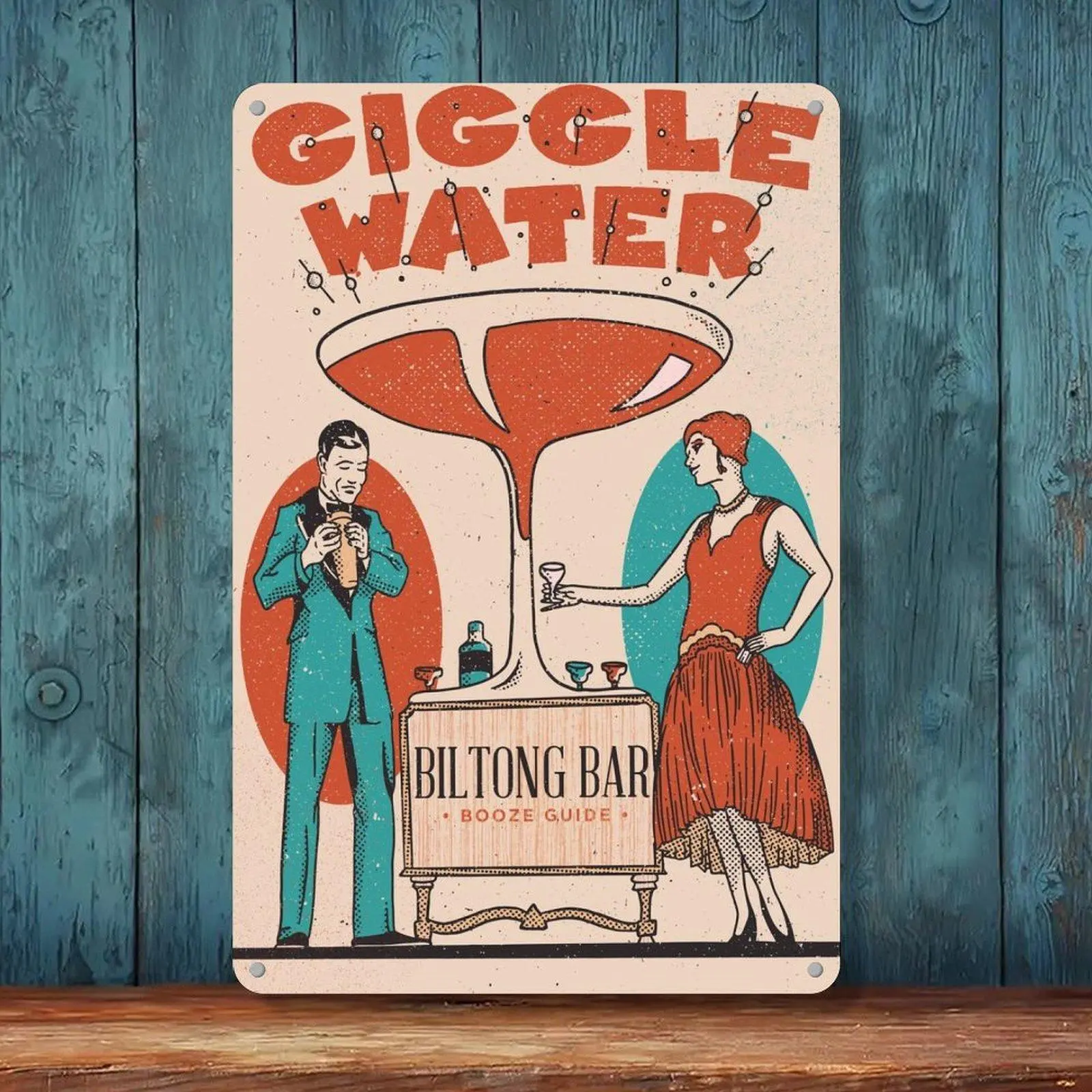 Giggle Water Biltong Bar Flapper 1920s Speakeasy Vintage Tin Sign 8x12in Roaring 20s Bar Cart Wall Art Metal Tin Sign