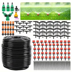 Adjustable Garden Drip Irrigation Kit, Automatic Watering System for Patio & Lawn Care, Includes Misting Nozzle, Emitters & Barbed Fittings