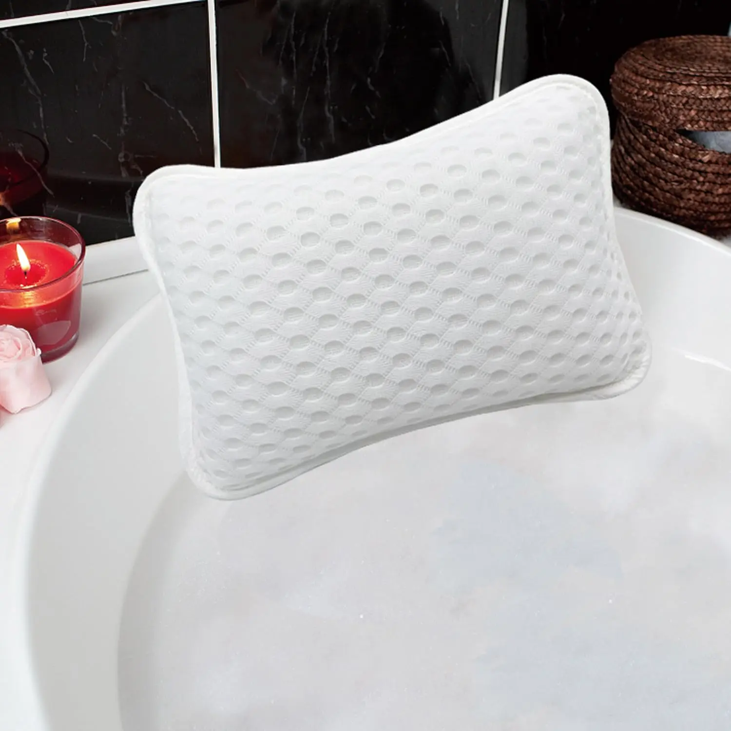 Bath Pillows for Tub, Hot Tub, Head and Neck Support with 2 Strong Suction Cups, White