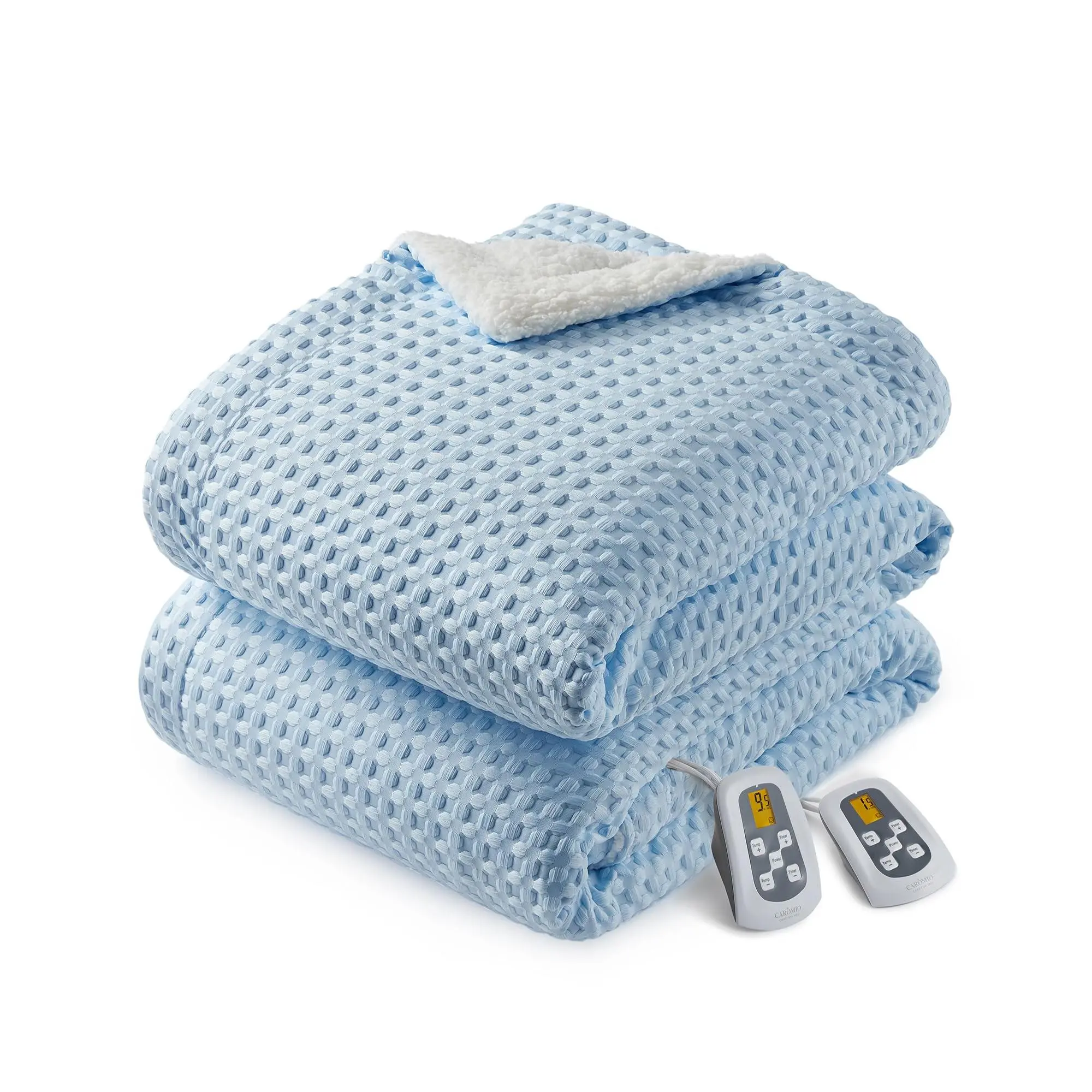 GARVEE Heated Blanket Throw, Waffle Weave Electric Throw Blanket Fast Heating with LCD Controller, 6 Heat Levels & 4 Hour Auto Shut Off, ETL Certified, Machine Washable, Light Blue, 50" x 60"
