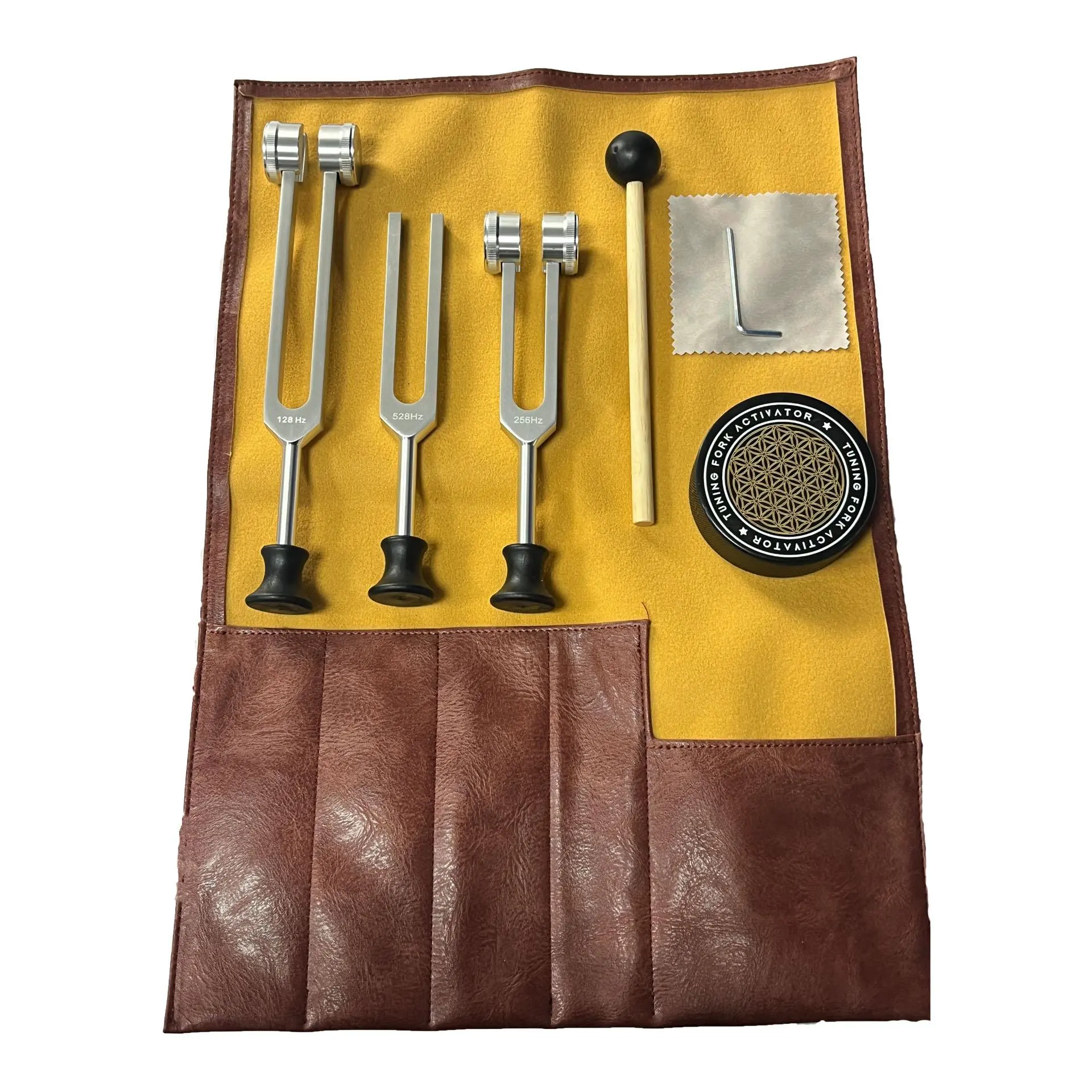 Aluminum Tuning Fork Set, 1 Set Including 128Hz 528Hz 512Hz 256Hz Forks & Wooden Mallet, Relaxation Frequency Tools, Portable Travel Lightweight Therapeutic