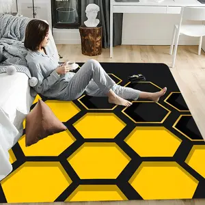 H - Honeycomb Geometry Floor Mat Soft Flannel Floor Rug Non-Slip Absorbent Doormat for Living Room, Bedroom, Kitchen, Entrance, Bathroom, Home Decor, Anti-Skid Washable Mat, Multiple Sizes, Indoor Outdoor Use, Durable Home Floor Carpet