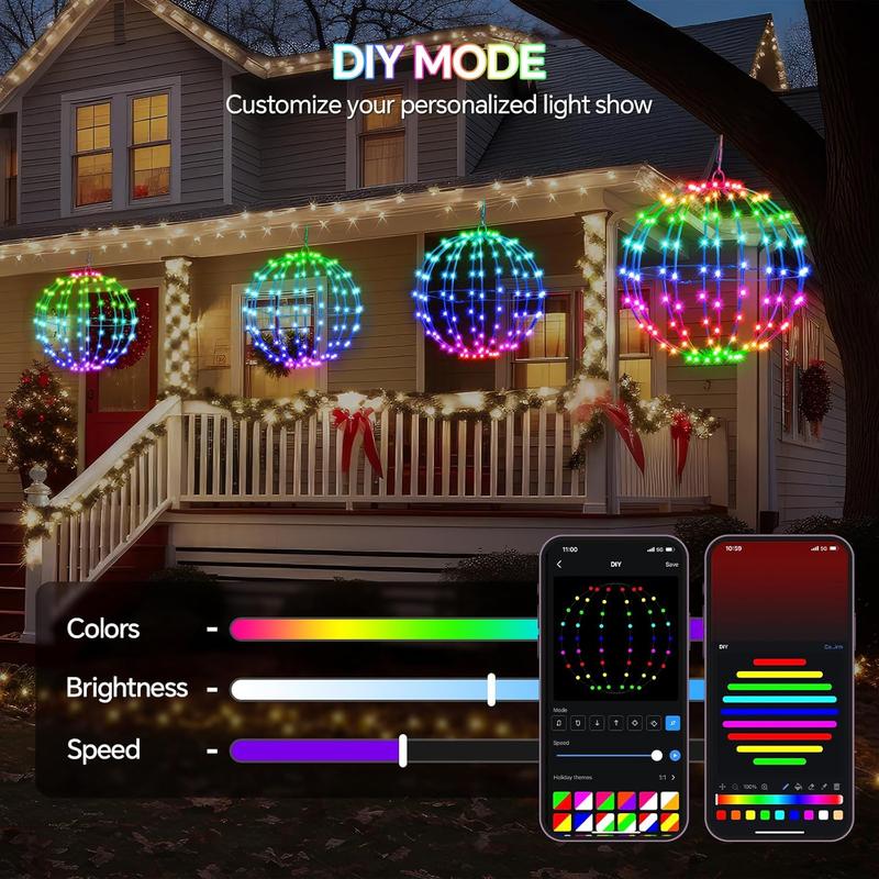Smart LED Christmas Ball Lights 12 Inch 108 LED Foldable Color Changing Sphere Lights with App Remote Control Waterproof Outdoor Patio Tree Decor