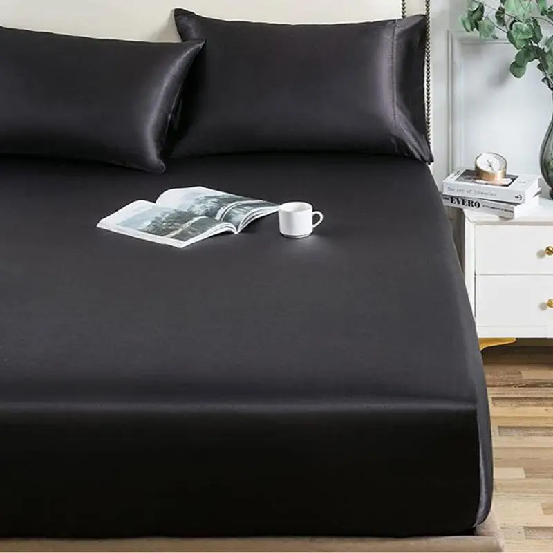 Solid Color Satin Fitted Sheet, 1 Count Soft Comfortable Bedding Fitted Sheet for Bedroom, Guest Room, Bedding Supplies