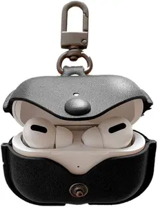 AirPods Pro Leather Case with Keychain, VOMA Snap Lock Cover for 1st & 2nd Gen 2019 2022 2023, Black Protective voma