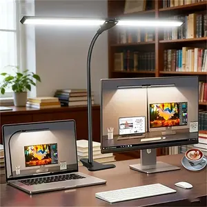 360 ° Flexible Gooseneck Design LED Dual Head Desk Lamp, Table Lamp, USB Powered Lamp Shade, Button Switch, Foldable Dual Head Desk Lamp with Clip, Adjustable Freely, Ultra Bright Workbench Office Lighting, Suitable for Home Office and Study