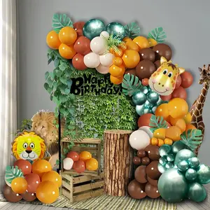 111 pieces of Jungle Wildlife World Balloon Party Decoration Kit Mini Giraffe Lion Foil Balloon Set, Balloon Animals, children's wildlife park themed birthday party decoration, anniversary, summer party decoration Balloon Garland Arch Kit