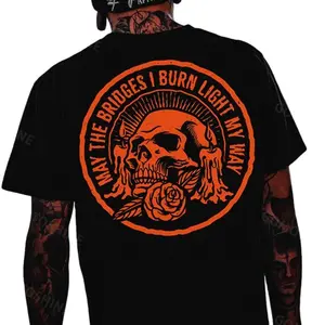 MAY THE BRIDGES I BURN LIGHT MY WAY Skull Print Men's T-Shirt Back Printing Casual Classic Cotton
