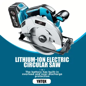 YUNXI-YHTQX 4/7-inch Brushless Cordless Circular Saw, equipped with battery and saw blade. It supports adjustable 45-degree cutting angle and cutting depth, features a safety lock, and is suitable for stone, plastic, woodworking and gardening operations.