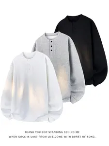 3-Pack Men's Waffle Knit Henley Shirts, Loose Fit Long Sleeve Button Neck Casual T-Shirts, Spring & Fall Fashion