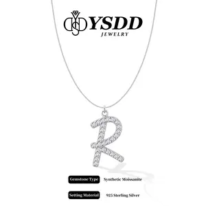 【#562 Letter Necklace】 New Invisible Chain Letter Pendant Necklace  vvs Synthetic Moissanite Necklace in 925 Sterling Silver