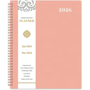 2026 Monthly Planner - Monthly Planner 2026, Jan. 2026 - Dec. 2026, 9" x 11", 12-Month Planner, Tabs & Pocket, -Wire Binding - Rosy