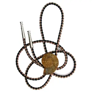 Ammonite Fossil 1 2/5 x 1 1/5 Inch Bolo Tie With Cord And Tips EPBT160/112124